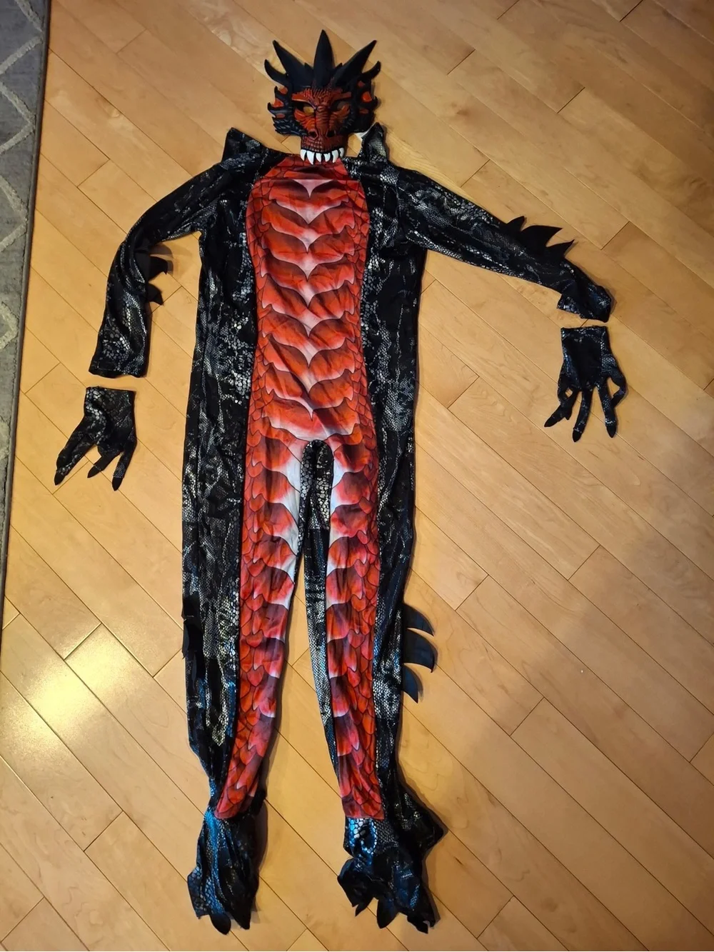 Spooktacular Creations Dragon Costume Red Black Wings Mask Tail Kids Large 10-12